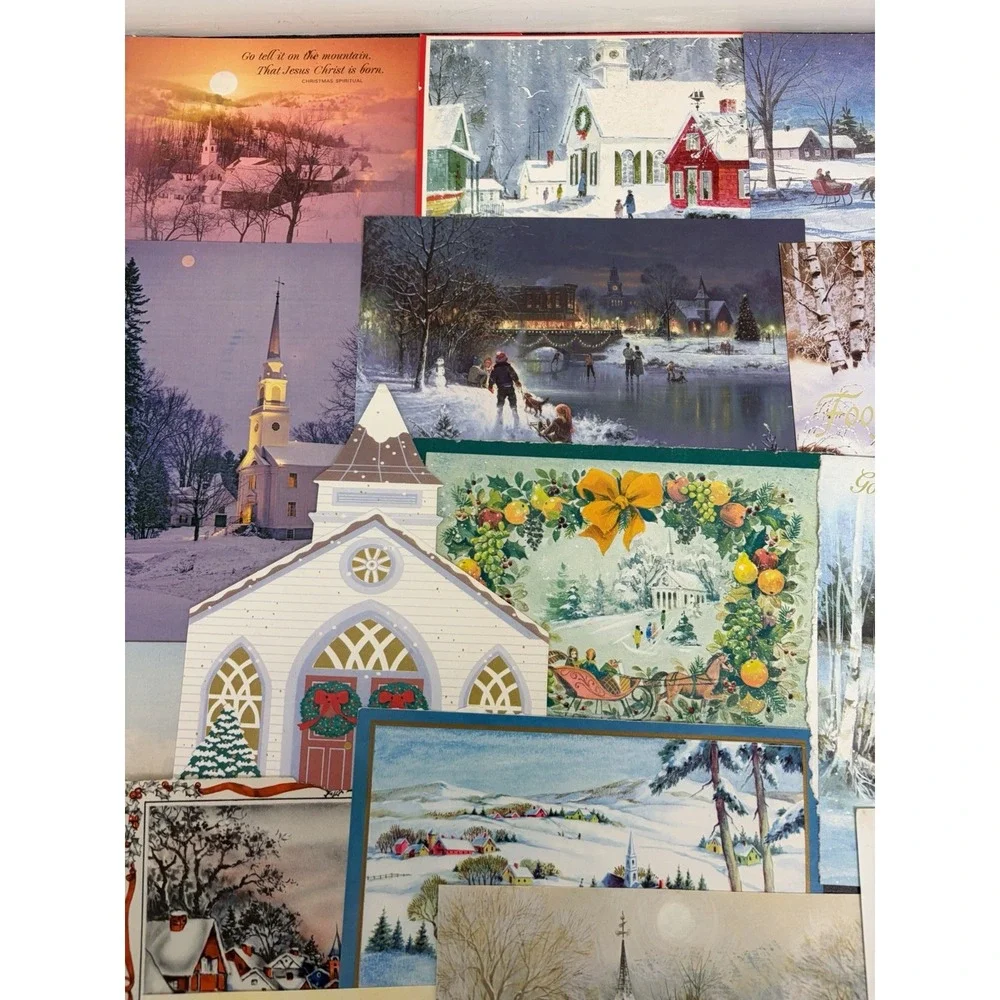 Vintage Christmas Cards Fronts ONLY Churches Cathedrals Scrapbooking Crafts 50+